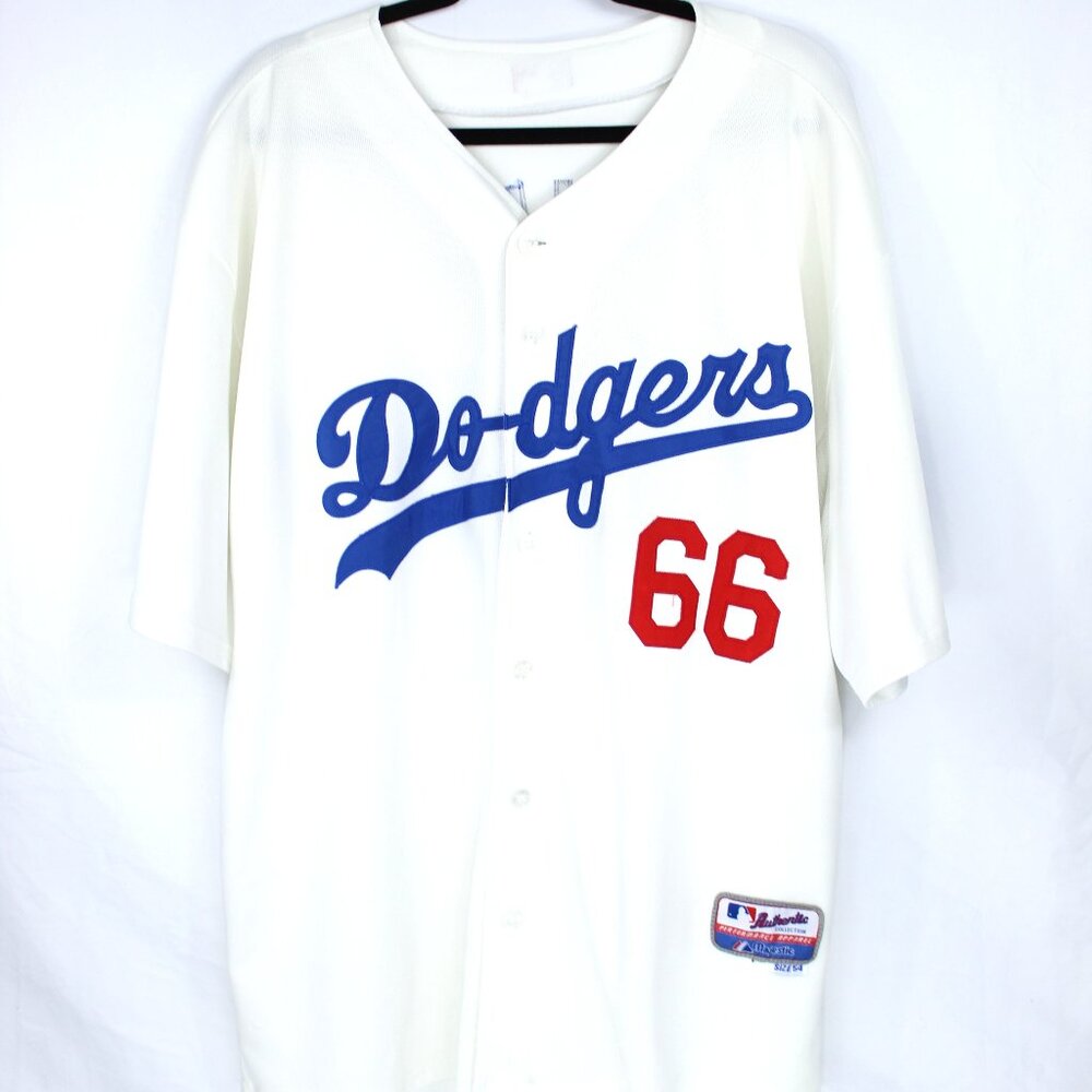 LA DODGERS MAJESTIC AUTHENTIC COOL BASE WHITE APPLIQUE YASIEL PUIG 66 SIZE 54